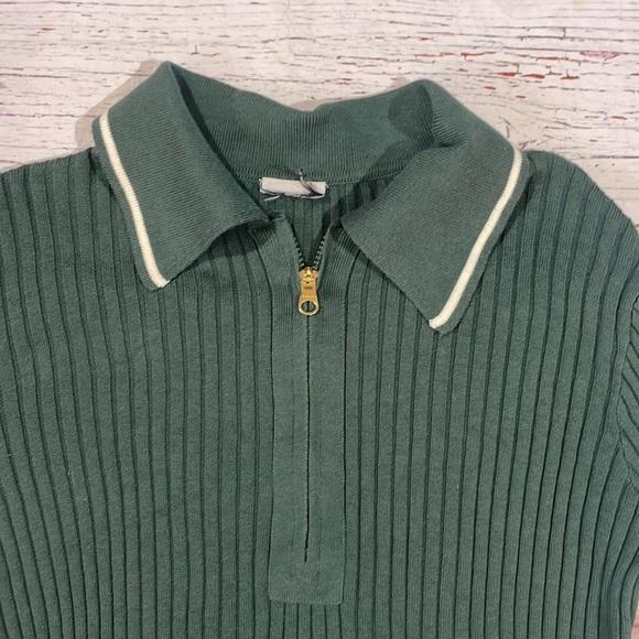 Varley Green Ribbed Napier Fitted Knit Polo Top - Picture 8 of 8